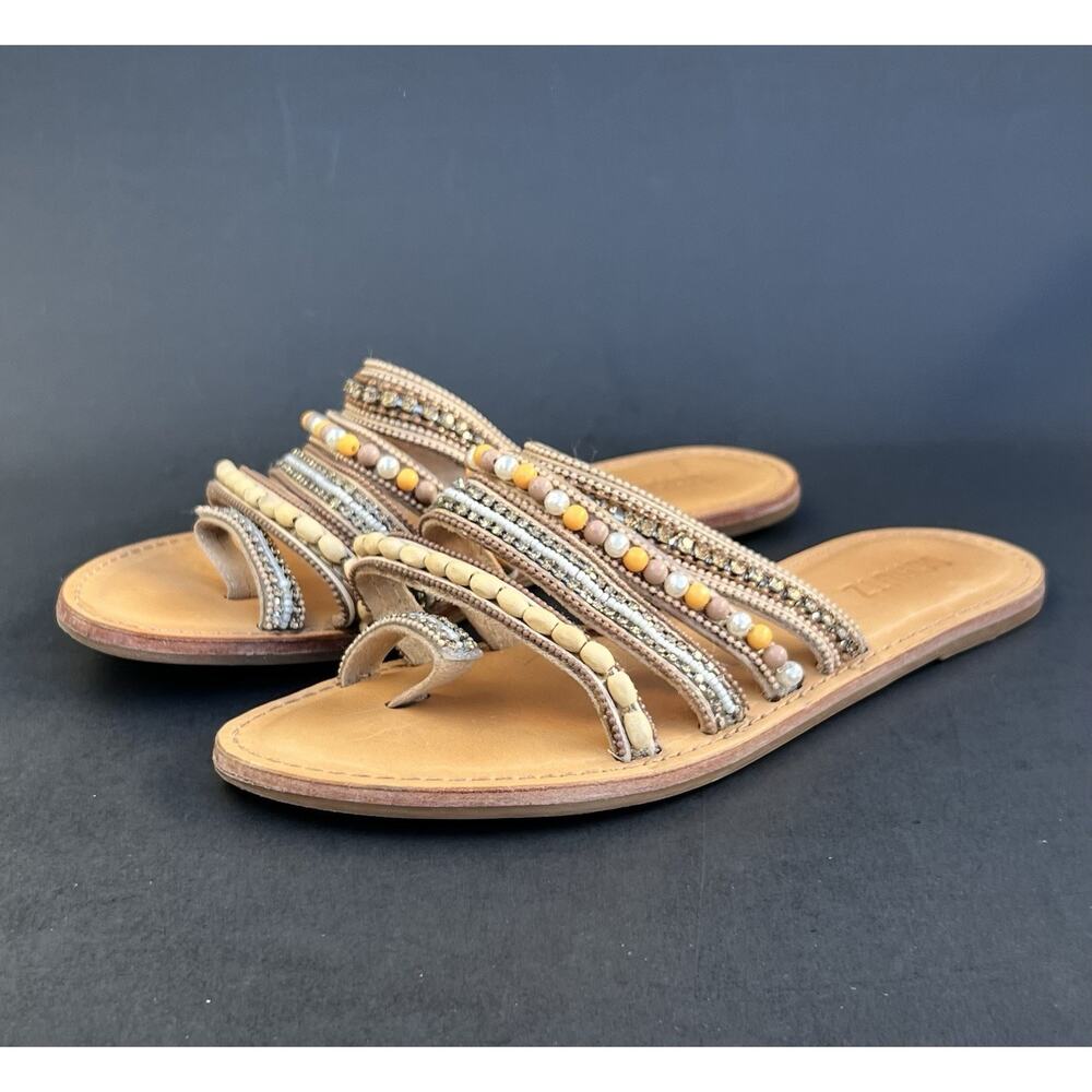 Schutz Jodie Beaded Toe-Loop Leather Sandals Women's Size 7.5 US - Picture 4 of 13